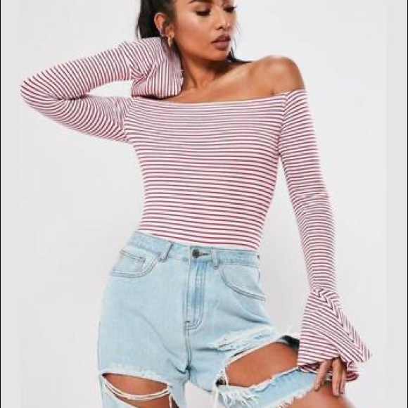 White Bardot Stripe Bodysuit - Picture 2 of 2